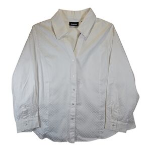 AVENUE Plus Size White Polkadot Long Sleeve Button Down Shirt NWT 22/24
